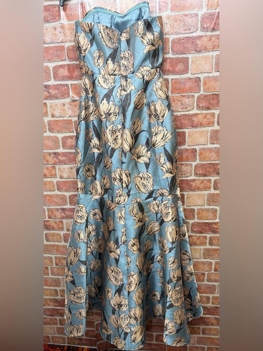 Blue Floral Jacquard soft romantic regency core mermaid fit & flare maxi dress - Picture 4 of 9